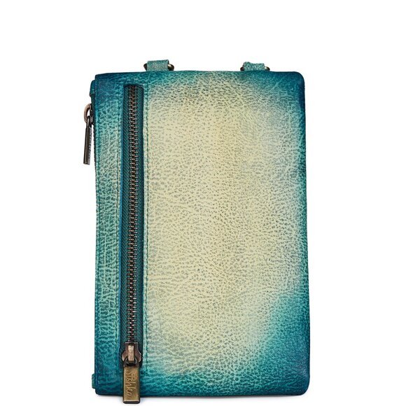 Women’s Leather Crossbody Cell Phone Wallet with Handpainted Floral Artwork - Picture 2 of 6